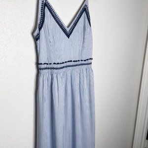 Japna Blue and White Stripe Embroidered Maxi Dress